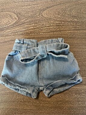 Girls' Light Blue Denim Paperbag Waist Shorts with Tie